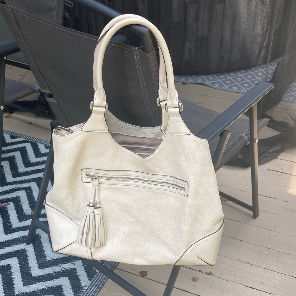 Ann Taylor Cream Shoulder Bag with Tassel